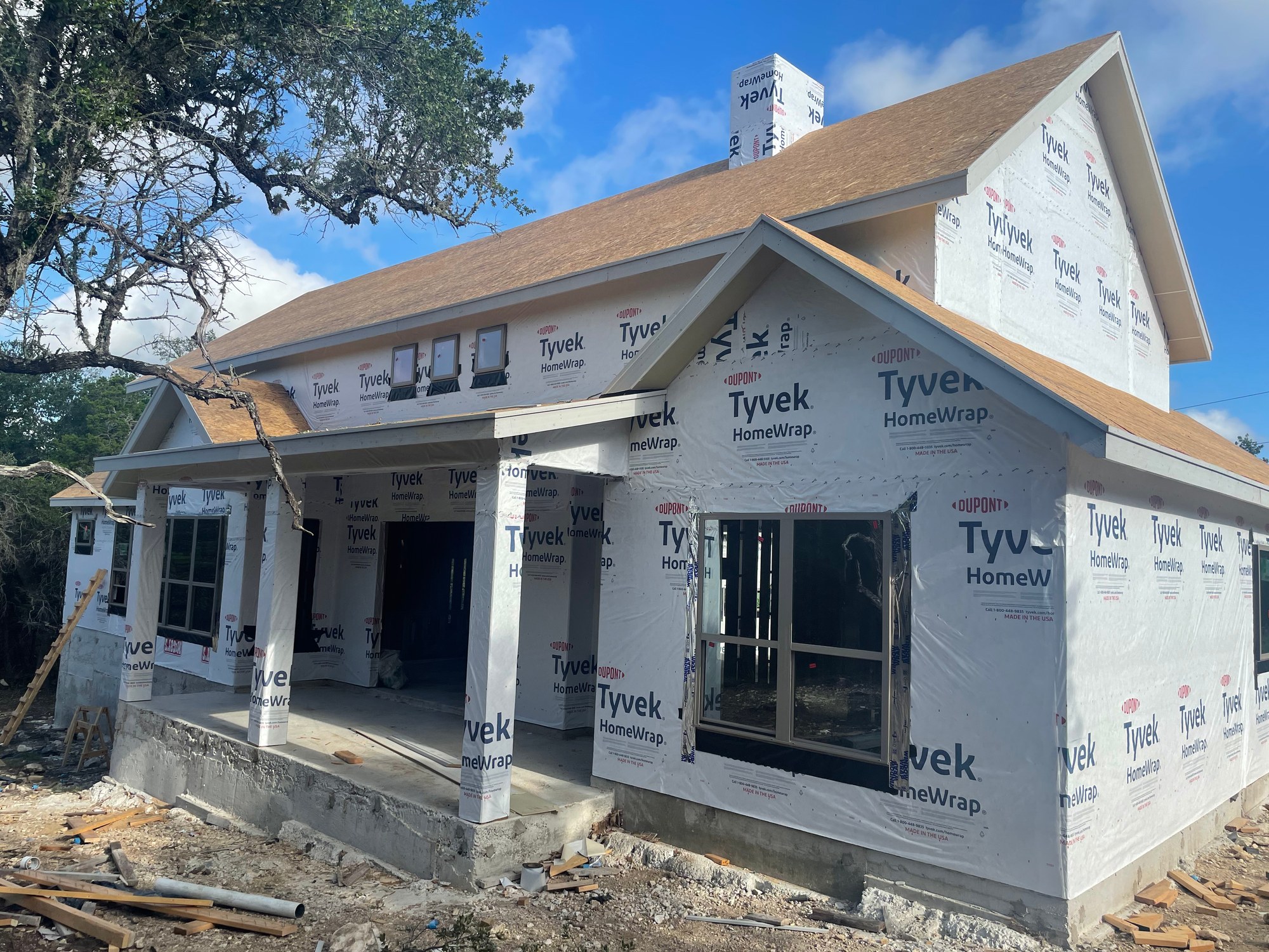 Framing complete on a custom home, ready for dry-in