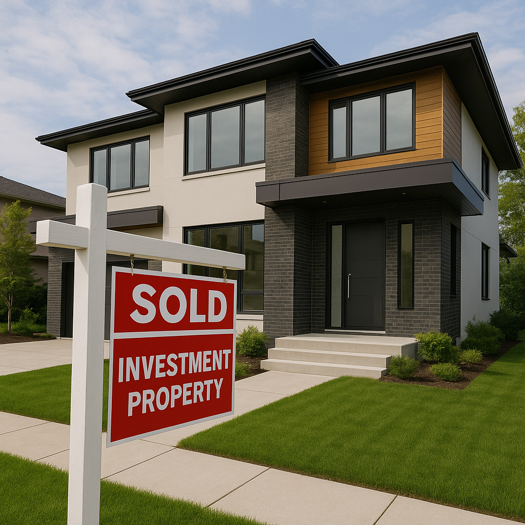 Sold sign in front of a modern investment property